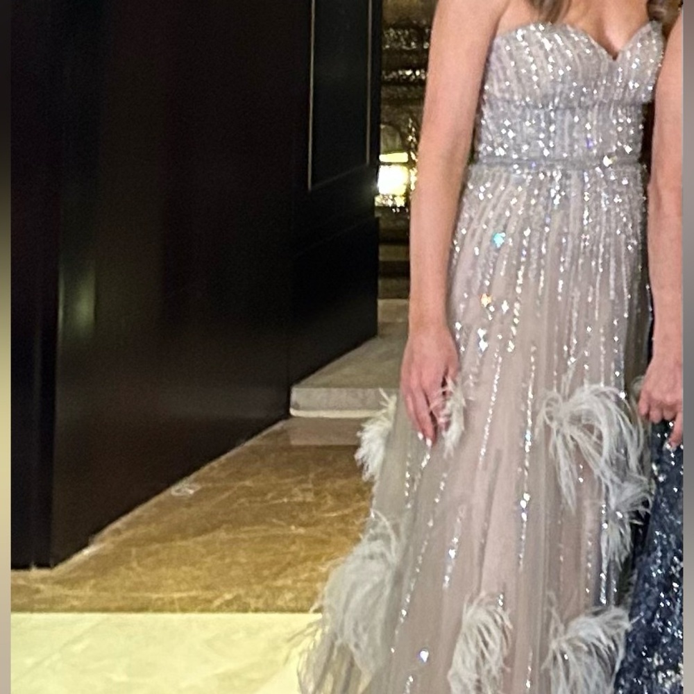 Elegant Feathered Evening Gown- Modessa Couture